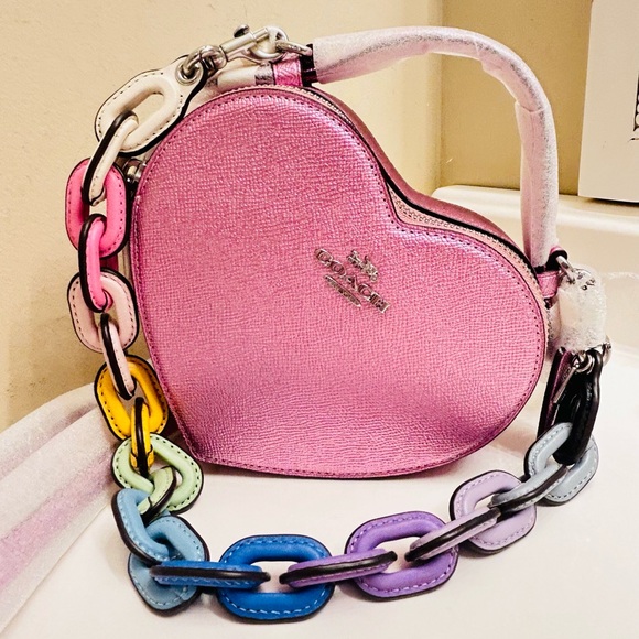Coach Pink Metallic Heart Crossbody - Picture 5 of 10